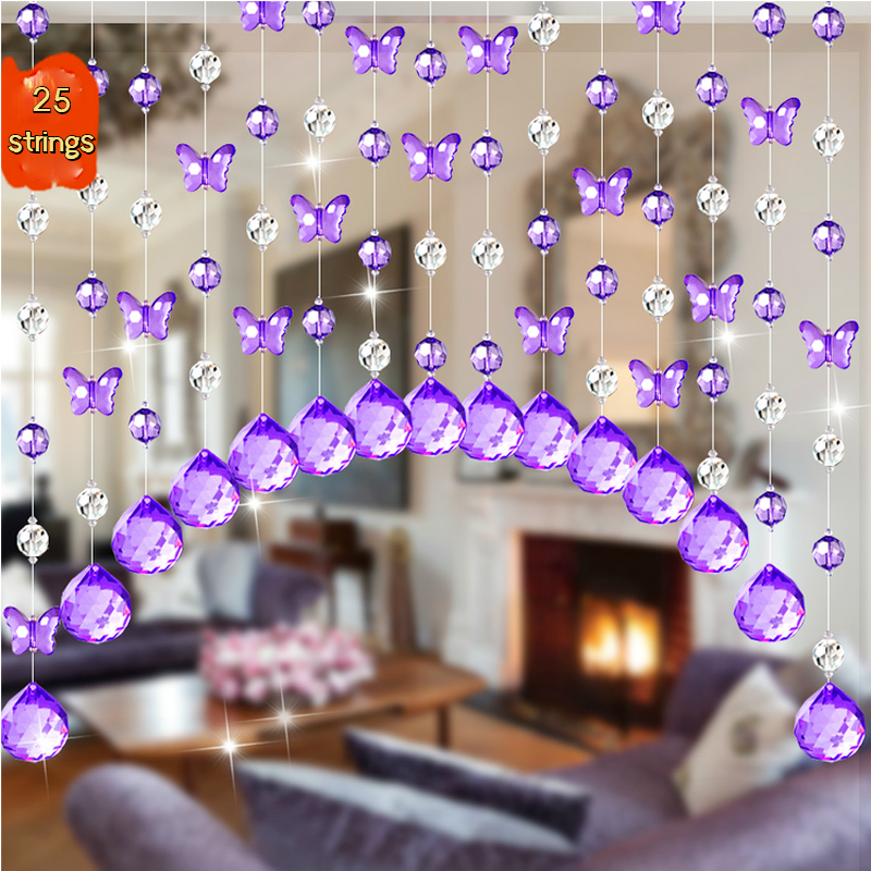 25 Filli Tenda Di Cristallo Viola Con Farfalle Per Ingresso Frangia