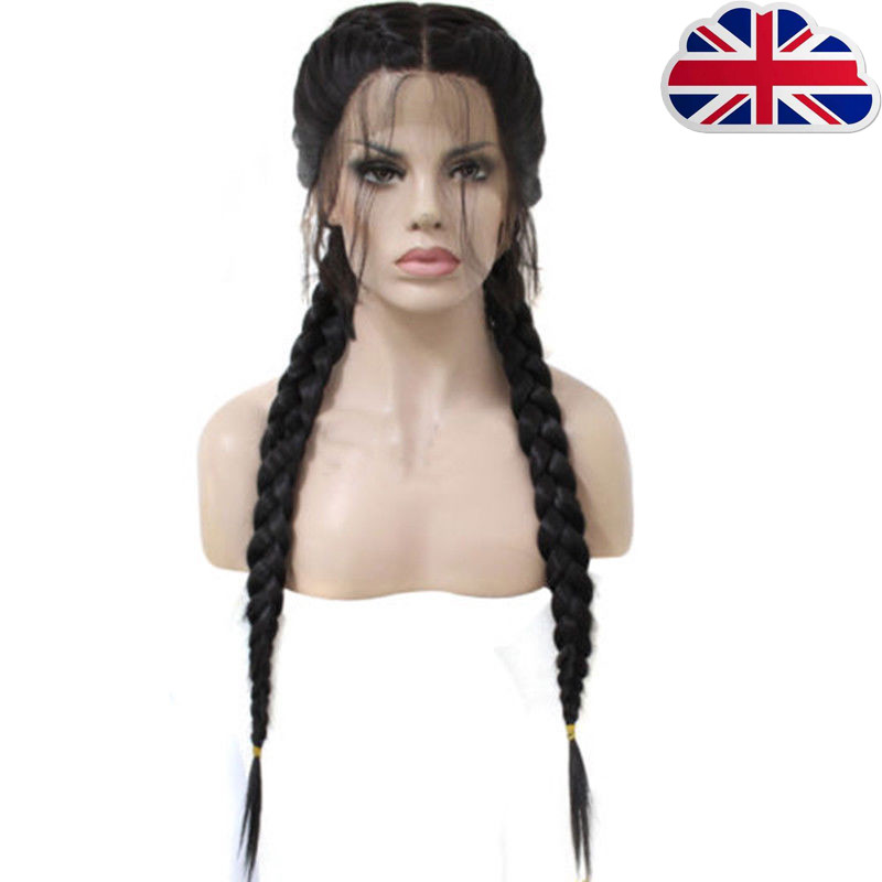 Synthetic Baby Hair Braided Lace Front Wig Straight Long Black