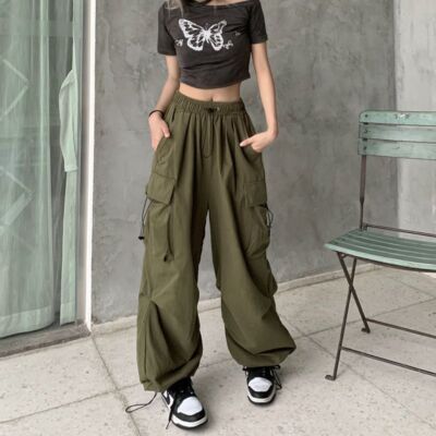 Pants Women Low Waist Drawstring Sweatpant Streetwear Wide Leg Trouser Oversized