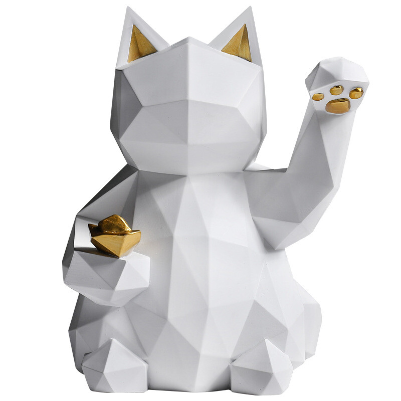 Geometric Lucky Cat Resin Statue Japanese Kawaii Store Model Sculpture Decor