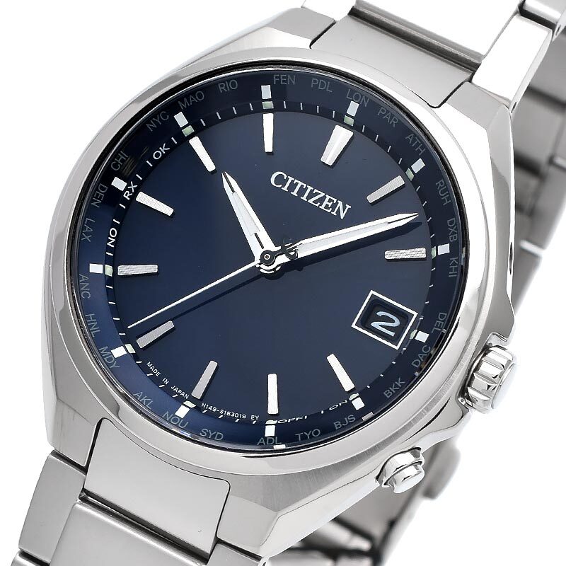 Pre-owned Citizen Attesa Cb1120-50l Eco-drive Titanium Radio Solar Watch Blue Dial 38.0mm