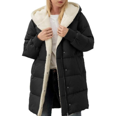 Ladies Thickened Fleece Jacket Womens Long Sleeve Hooded Quilted Coat Winter UK
