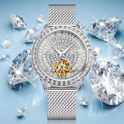Men's Luxury Diamond Mechanical Wristwatch - PINDU Waterproof Leather Band