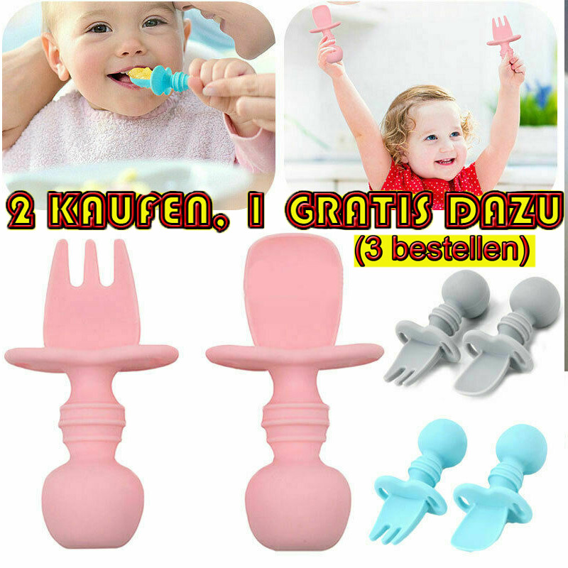 Silikon Baby Besteck Set Löffel Gabel Kinderbesteck Esslernbesteck Futterlöffel