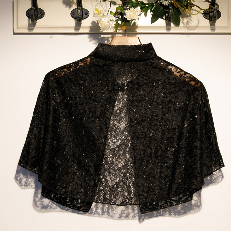 Damenspitzeneinsatz Poncho Cape Kurz Schwarz Stehkragen Leicht Elegant