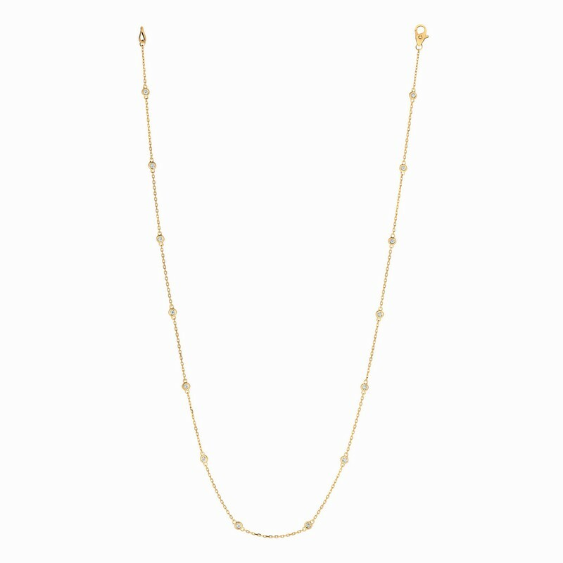 Pre-owned Morris &amp; David 0.75 Carat Diamond By The Yard Necklace Si 14k Yellow Gold 14 Stones 18 Inches