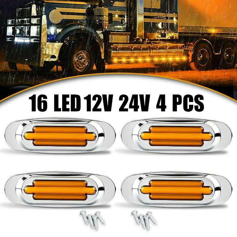 4X16LED Amber Side Marker Light Clearance Truck Trailer with Chrome Cover Bezel