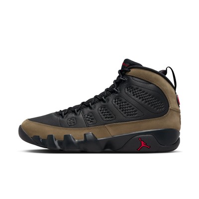 JORDAN MENS AIR JORDAN 9 RETRO_BLACK/TRUE RED-LIGHT OLIVE HV4794-030-SIZE 7.5