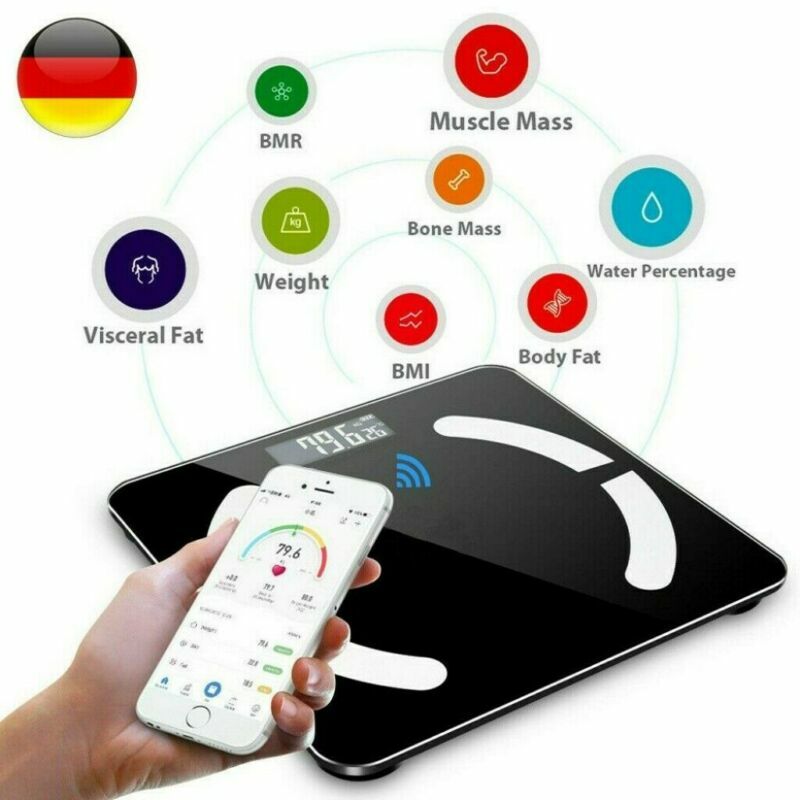 Bluetooth Körperwaage Personenwage Fitnesswaage Gewicht Waage BMI Analyse 180kg