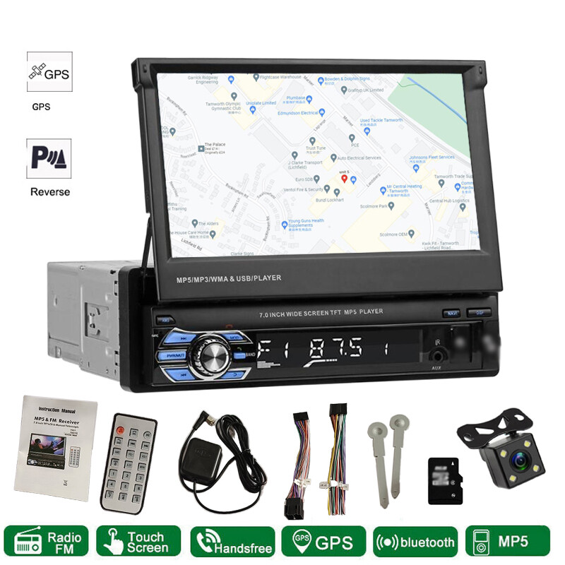 Gps Single 1 Din Flip Out Bluetooth Touch Screen Mp5 +camera