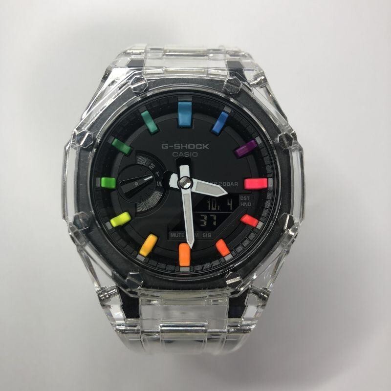 Pre-owned Casio G-shock Ga-2100-1a Ap Royal Oak Custom Color Dial Rainbow Clear Skelton