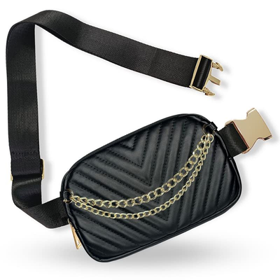 Boutique Luxury Chain Belt Bag Crossbody Leather Fanny Black