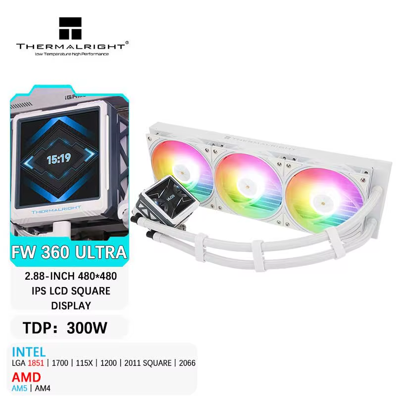 CPU Water cooling cooler 2.88" IPS LCD monitor Customizable themes For LGA1851/1