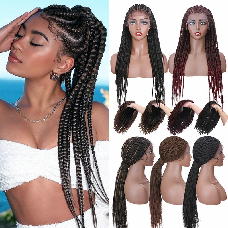 Cornrow Braids Lace Front Wigs Box Braided Synthetic Full Head With Baby Hair US