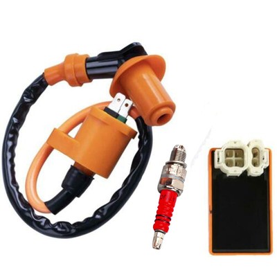 6Pin Racing CDI Box + Ignition Coil Spark Plug fit GY6 50-150cc Moped Scooter