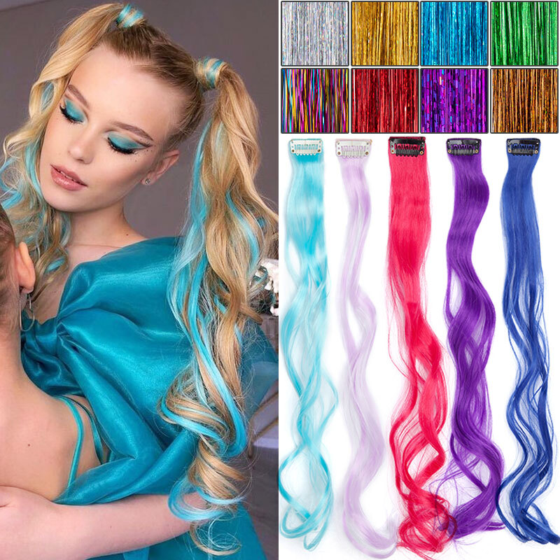 Clip On Coloured Hair Extensions Highlights Festival Braids Synthetic Hair Party