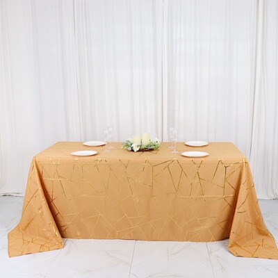 GOLD 90''x132'' Geometric Pattern Polyester Rectangle TABLECLOTH Party