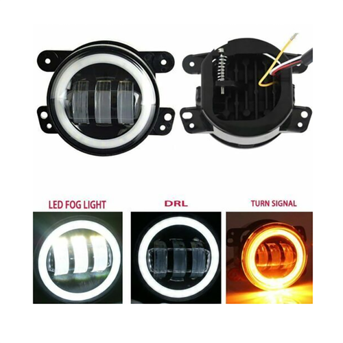 Pair 4" Inch Round LED Fog Lights Driving Lamps Halo for Jeep Wrangler JK TJ LJ