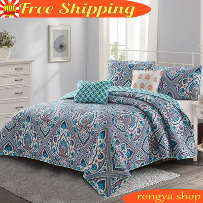 5 Pcs Quilt Set Full/Queen Size 100% Polyester Sofe Breathable Bedding Bedroom