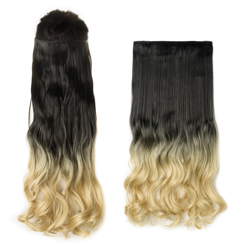 Clip In Real as Human Hair Extensions 3/4 Full Head 5 Clips Long One Piece Black