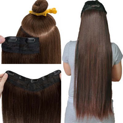 CLEARANCE One Piece V Shape 100% Real Clip In/On Human Hair Extensions Highlight