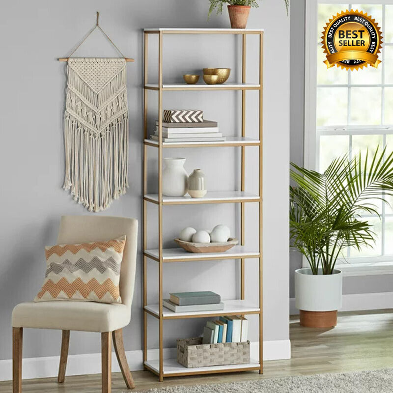 Freestanding Metal Frame Bookcase Bookshelf Open Display Rack Storage Shelves