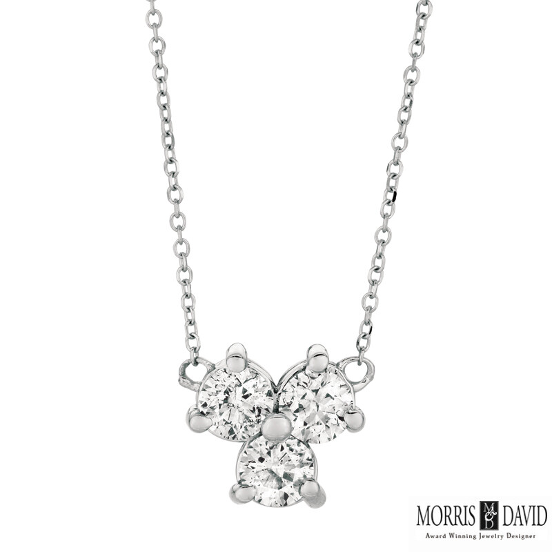 Pre-owned Morris 0.25 Carat Natural 3 Stone Diamond Necklace 14k White Gold Si 18'' Chain