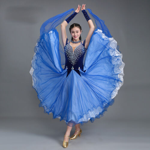 Latin Ballroom Dance Dress Modern Salsa Waltz Standard Long Dress#C031 5 Colors