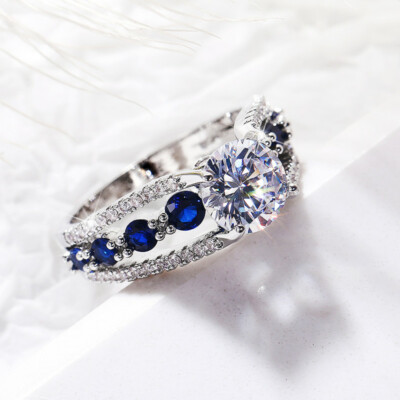 Round Cut Cubic Zircon Gorgeous 925 Silver Plated Ring Women Jewelry Sz 6-10