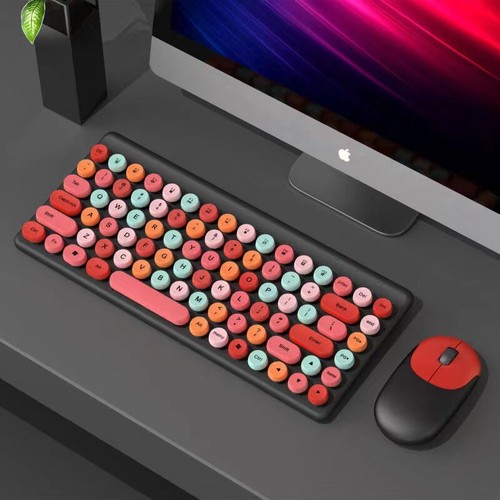 Pink Wireless Keyboard Mouse Combo, 2.4Ghz Wireless Retro Typewriter Keyboard
