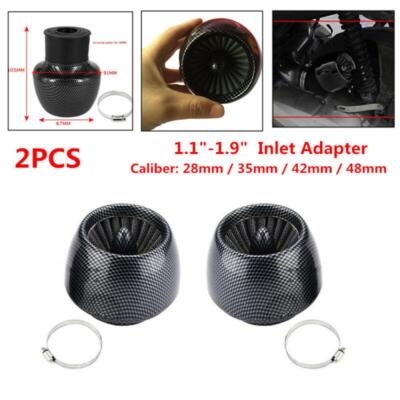 2PC Carbon Fiber Motorcycle Straight Pipe Air Intake Filter 1.1''-1.9'' In Adapter