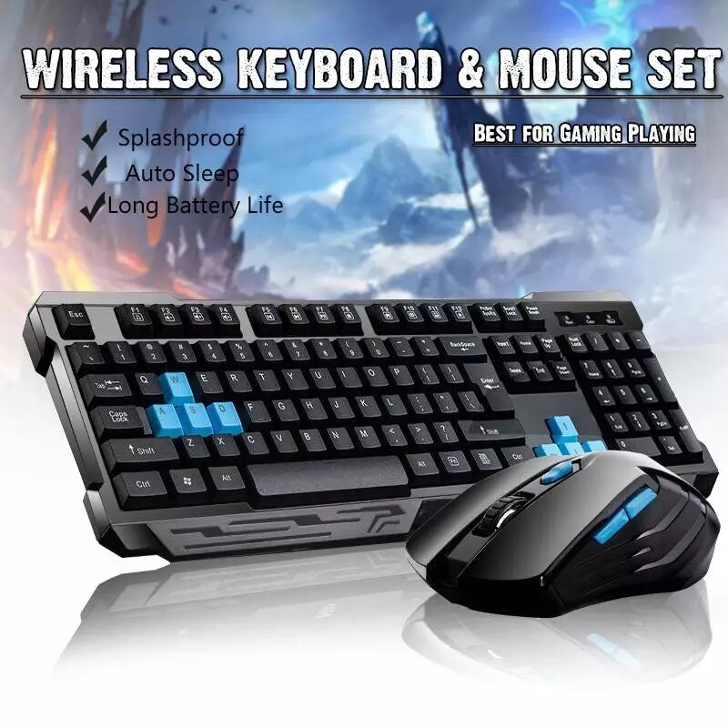 2.4G Wireless Kabellos Gaming Tastatur+ Maus Keyboard Funk 1600DPI für PC Laptop