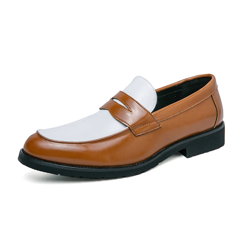 Italian Leather Luxury Loafers Men'S Two Way Color Shoes Slip-On Dress Shoes