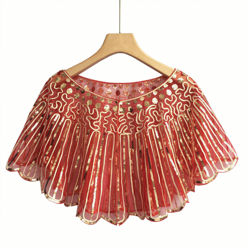 Lady Sequin Beaded Cape Shrug Bolero Wrap Shawl Vintage Retro Banquet Party Tops