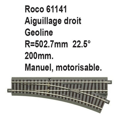 Aiguillage droit geoline R 502.7mm 200mm 22.5 degrés-HO 1/87-ROCO
