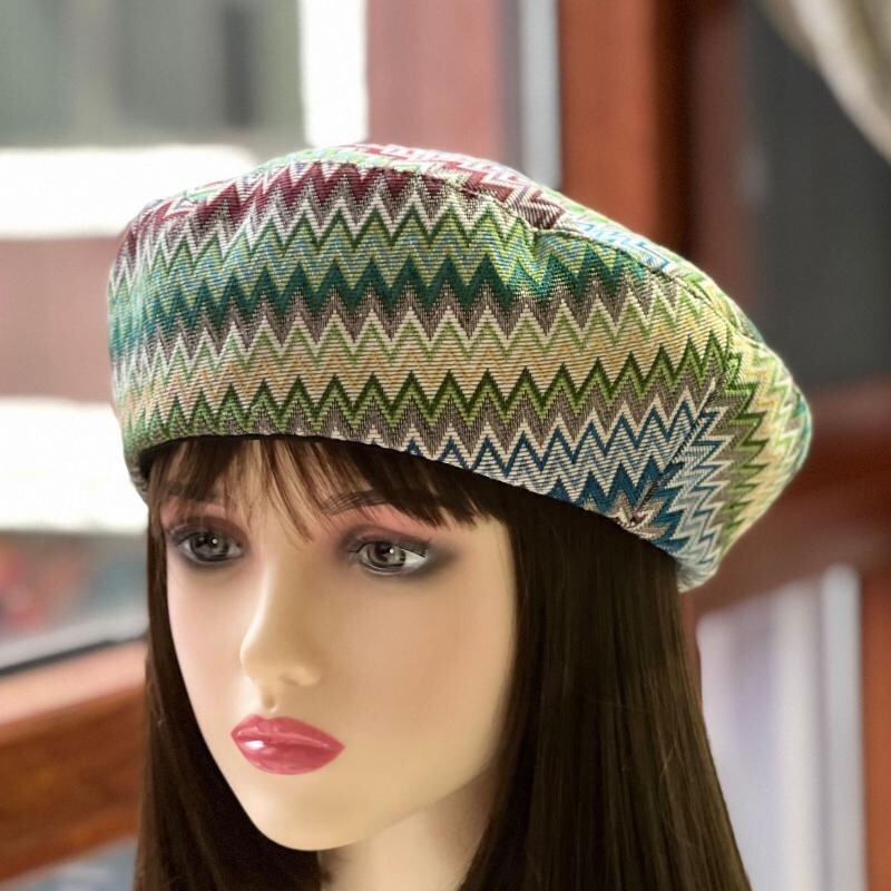 Lady Ethnic Striped Print Beret Army Military Style Hat Painter Artist Cap Warm