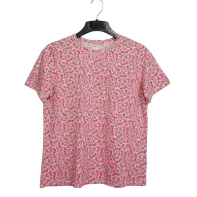 Old Navy Top Womens M Tall Pink Cotton Crew Neck Floral Everywear T-Shirt  