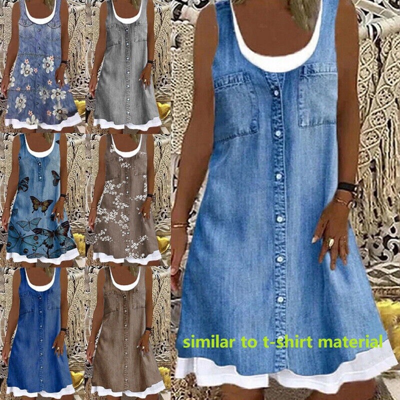 Plus Size Womens Casual Sleeveless Midi Dress Ladies Summer Beach Loose Sundress
