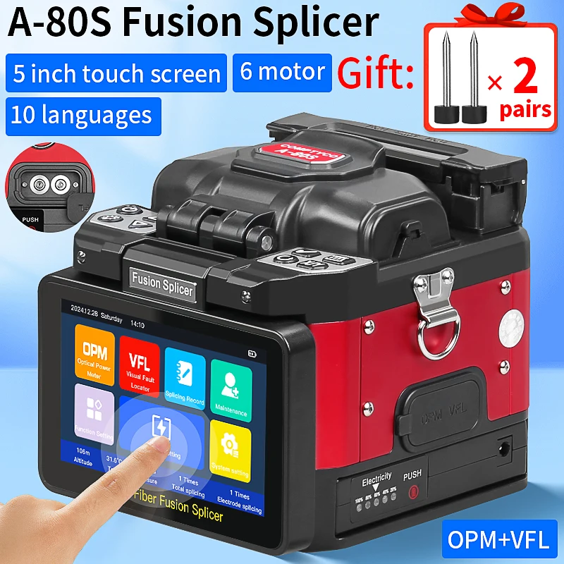 A-80S Six Motors Fiber Optic Fusion Splicer 10 Languages Touch Screen Optical Fi