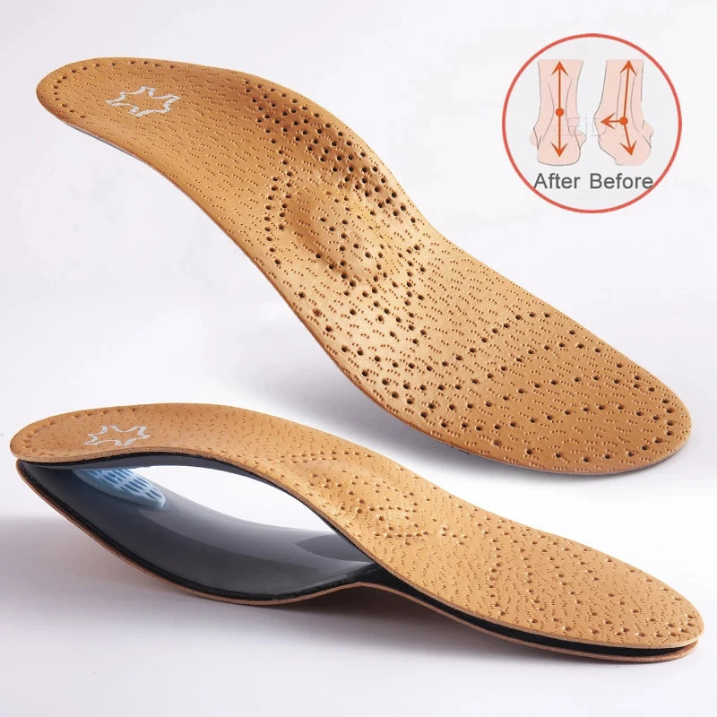 Leather Orthopedic Insole Orthotic Arch Support Instep Flat Foot Shoe Pad PU Lat