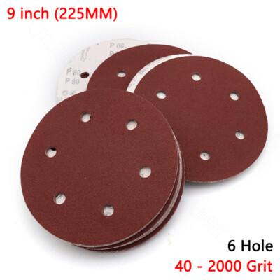 225mm 9'' Sanding Discs 40#-2000# Hook Loop 6-Hole Orbital Sander Paper Sandpaper