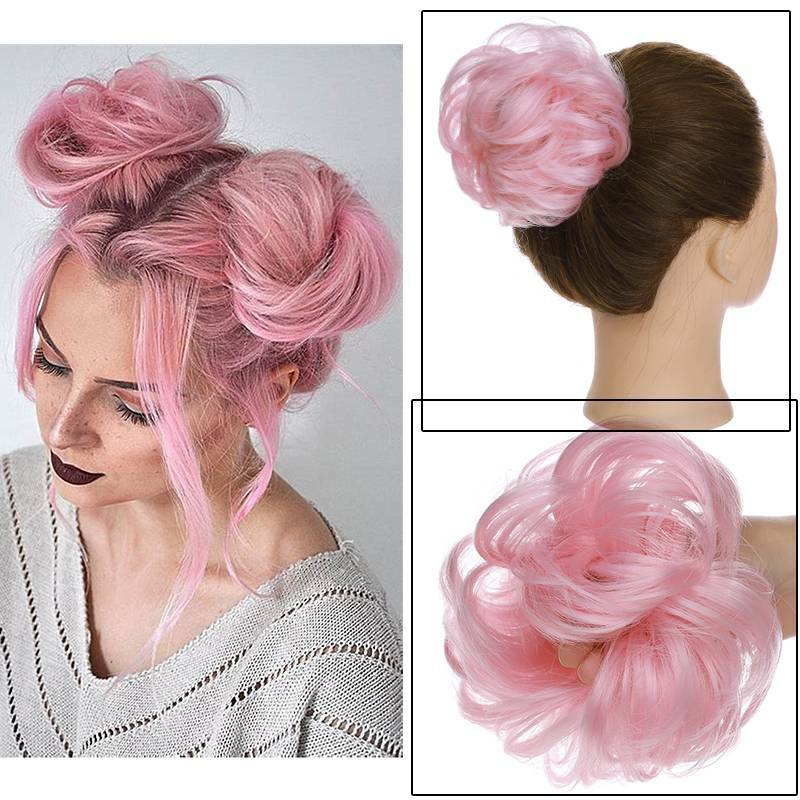 Real Natural Curly Messy Bun Hair Piece Scrunchie Hair Extensions as Human Grey