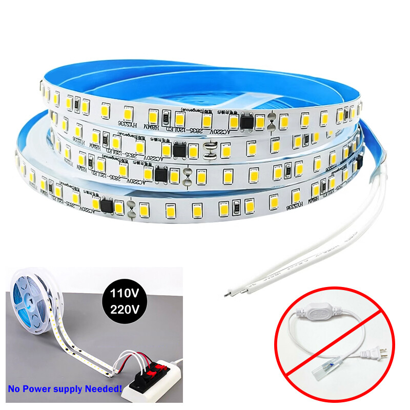 110V / 220V LED Strip Lights 120leds/m Flexible LED Tape, No Power supply Needed