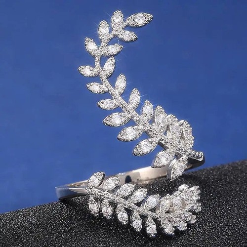 Women’s Geometric Leaves Opening Ring Cubic Zirconia Brass Jewelry