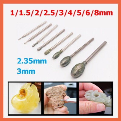 Diamond Burr Drill Bit 1mm-8mm Grinding Engraving Carving for Dremel Rotary Tool
