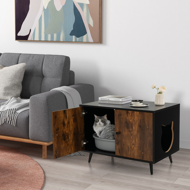 Enclosure With Divider And Cat-shaped Entries