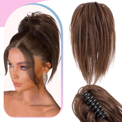 Natural Clip on in Messy Bun Hair Piece Extension Wedding Claw Clip Updo Hair US