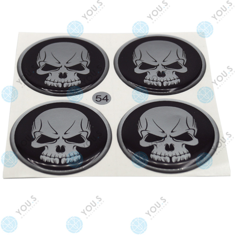 SkinoEu® 4 x 55mm 3D Adesivi in Silicone per Coprimozzo Cerchione Copricerchi Tappi Ruote Auto Tuning Cranio Dito Medio A 2555