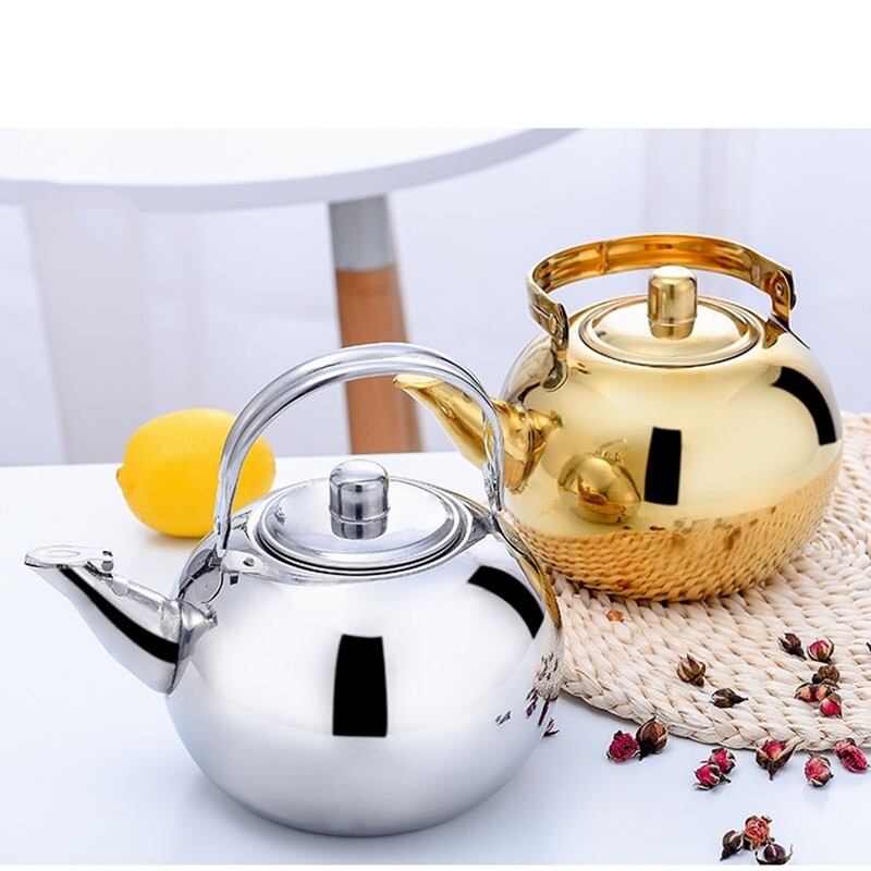 0.9L Stainless Steel Teapot with Strainer Coffee Water Tea Pots Silver Gold
