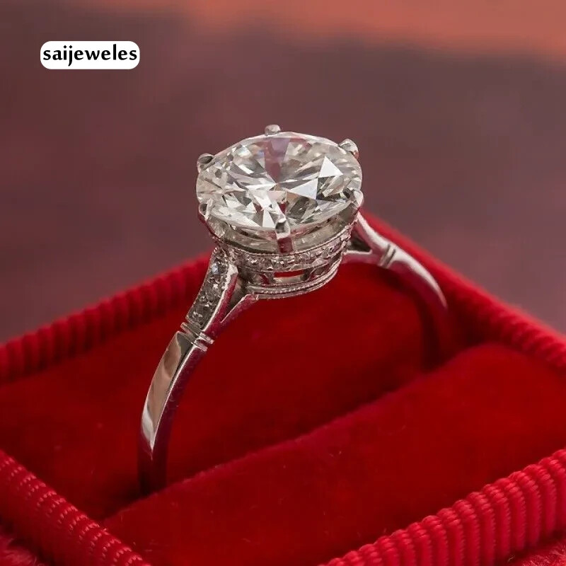 2.2CT Round Cut Diamond Lab-Created Engagement Wedding Ring 14K White Gold Over - Picture 5 of 6